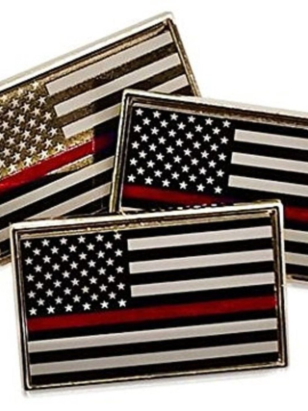 3 Pack of Thin Red Line American Flag Fire Fighter Lapel Pins Tie Tacks